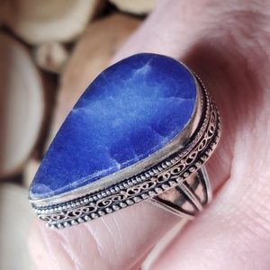 New Huge Blue Sapphire 925 Silver Statement Ring.